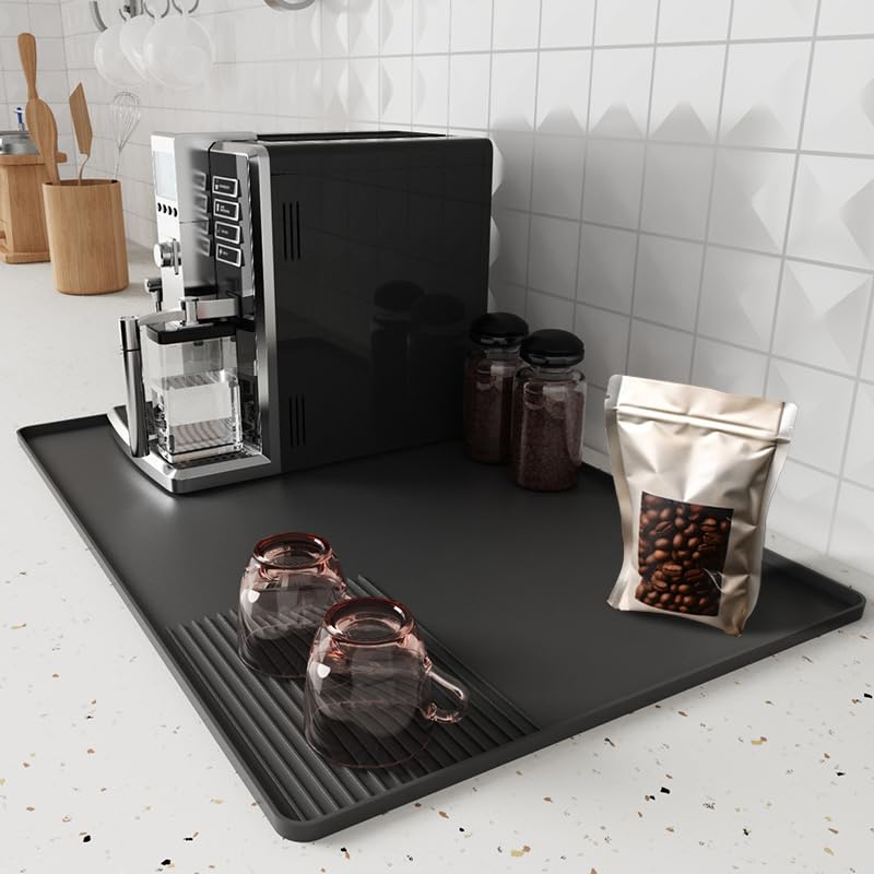 Coffee Mat, Coffee Maker Mat for Kitchen Counter, 40x60cm Silicone Coffee Bar Pad, Anti-Slip, Heat Resistant Pad for Espresso Machines, Dinner Plates, Ice Cream Machines, Espresso Accessory-Black