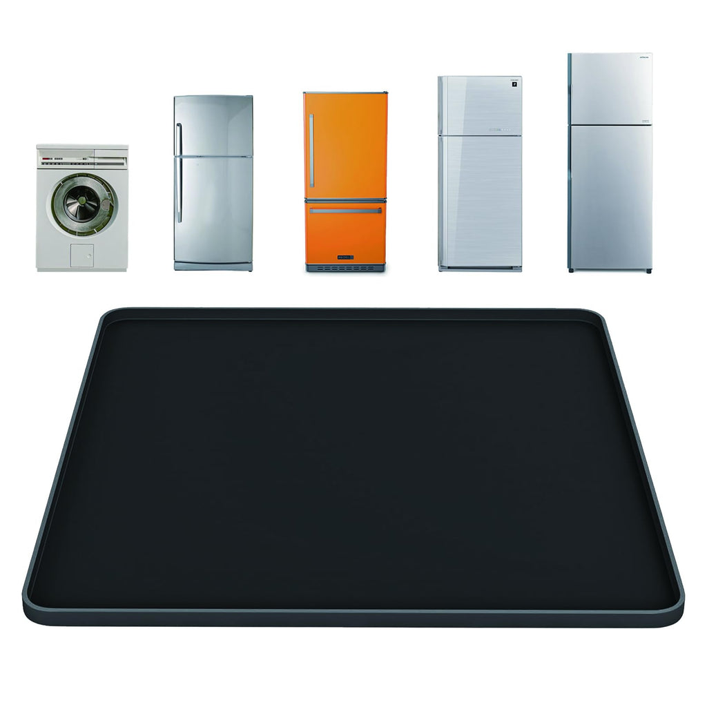 Mini Fridge Silicone Mat with Raised Edge，23.6''x23.6''x0.7'',Under Washing Machine Pad Under Mini Refrigerator Freezer Protect from Appliance Leaks Water Spills Absorbent, Easy to Clean (black)