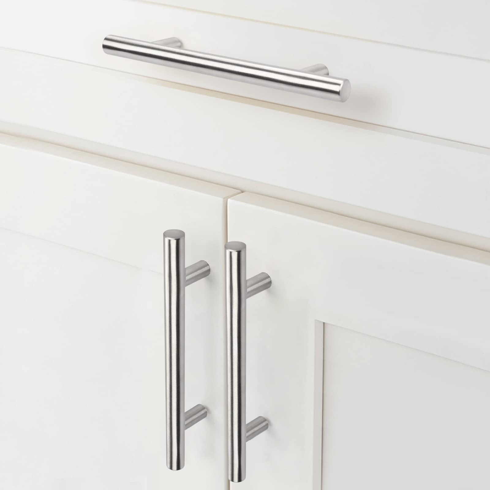 10 Pack - 5" Hole Center 128 mm Cabinet Handle goldenwarm Kitchen Cabinet Handles Brushed Nickel Stainless Steel Kitchen Cupboard Cabinet Pulls Drawer pulls 7.5" (192mm) Length