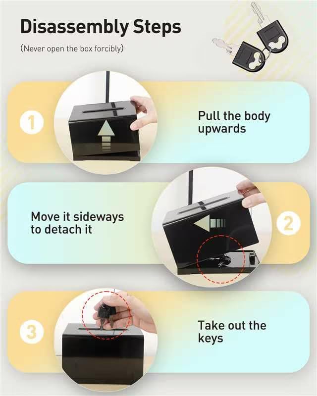 Uniclife Black Acrylic Fundraiser Dispenser Box, 15.7 x 12 x 10.2 cm, Suggestion Box with Slot and Lock, Plastic Polling Boxes with Board Holder, Storage Box for