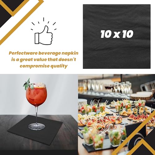 Perfectware 2-Ply Black Beverage Napkins, Pack of 300ct