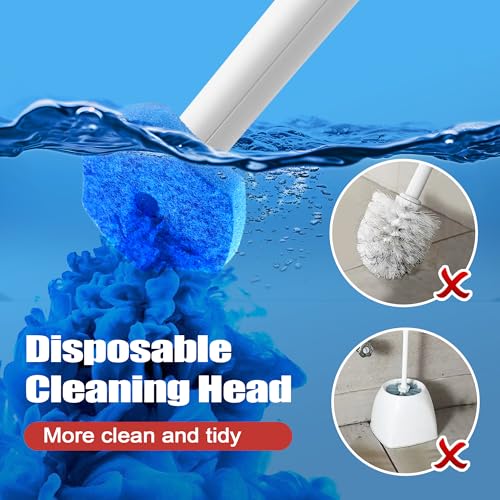 JEHONN Disposable Toilet Bowl Cleaner Brush with Upgraded Clamping System, Wall Mounted Bathroom Scrubber Wand and Holder Set for Bathtub Sink Wash Basin, 16 Refills