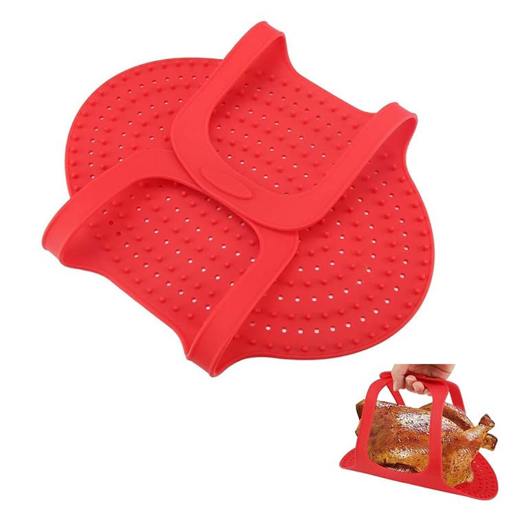 Silicone Turkey Lifter, Reusable Heat Resistant Non Stick Poultry Lifter Chicken Turkey Meat Lifter Mat Turkey Roasting Sling Oven Baking Mat for Home Cooking, 23.2 x 12.4 in