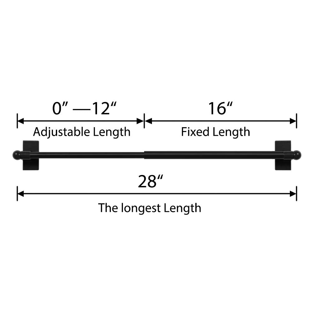 Turquoize 2 Pack Magnetic Curtain Rods for Metal Doors 5/8" Multi-Use Versatile Adjustable Appliance Magnetic Rod Extends from 16 inch to 28 inch Magnetic Cafe Curtain Rod, Black, 2 Pack