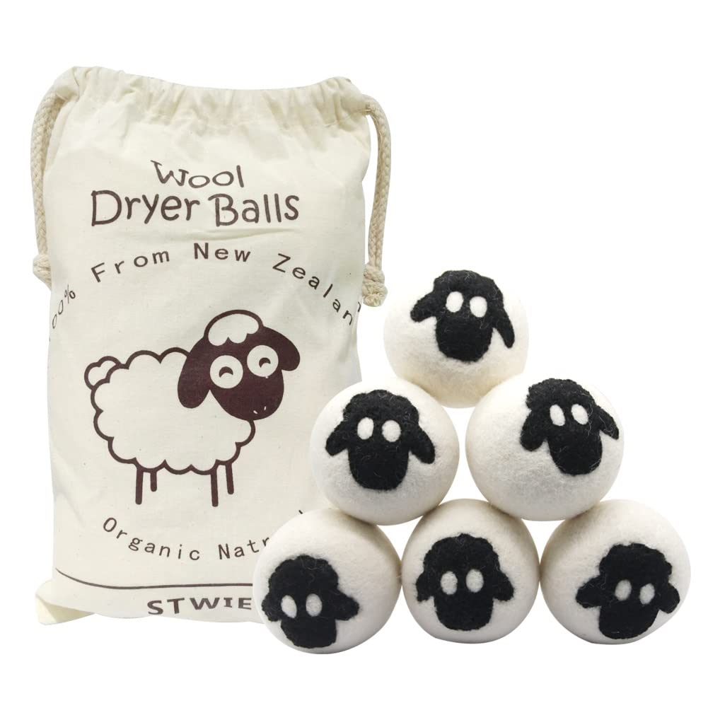 Wool Dryer Balls-6Pack XL Size- Reusable Natural Fabric Softener Dryer Balls Boules De Séchage,Felted New Zealand Wool Laundry Balls to Save 20-40% Drying Time,Reduce Wrinkles No Lint By Stwie