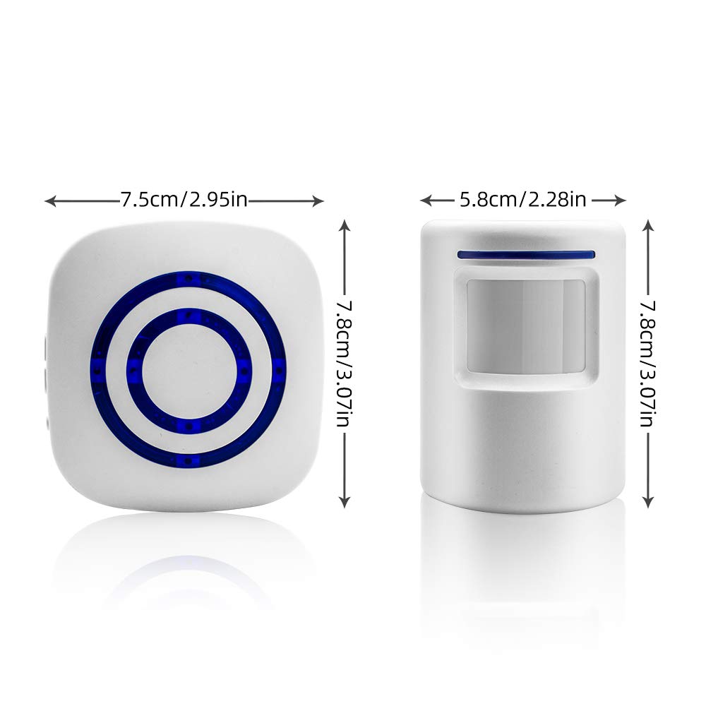 Motion Sensor Door Chime Alarm - Driveway Alarm Wireless Doorbell Visitor Business Door Bell Chime with 1 Plug-in Receiver and 1 PIR Motion Sensor Detector - Weatherproof Home Security Alert Kit