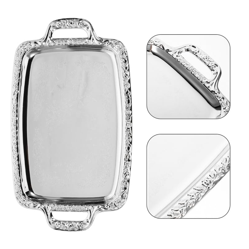 STOBAZA Elegant Stainless Steel Rectangular Food Serving Plate Organized Storage Tray for Snacks Fruits Small Items