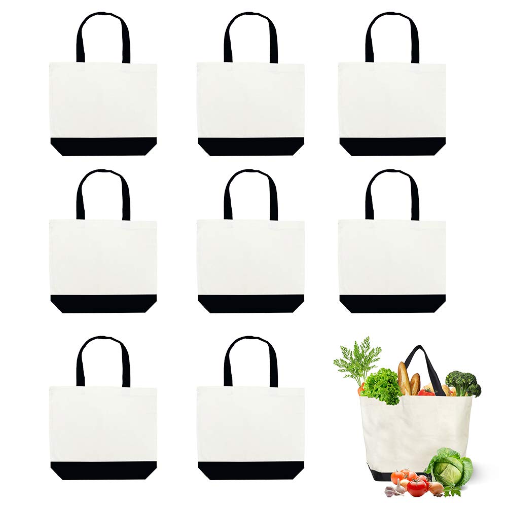 8 Pcs 18.5"x15" (47x38CM) Canvas Tote Bags Large Tote Shopping Bags with Handle Multipurpose Fashionable DIY Large Reusable Grocery Bag Gift Bag and Wedding Birthday Promotion Giveaways Two Tone