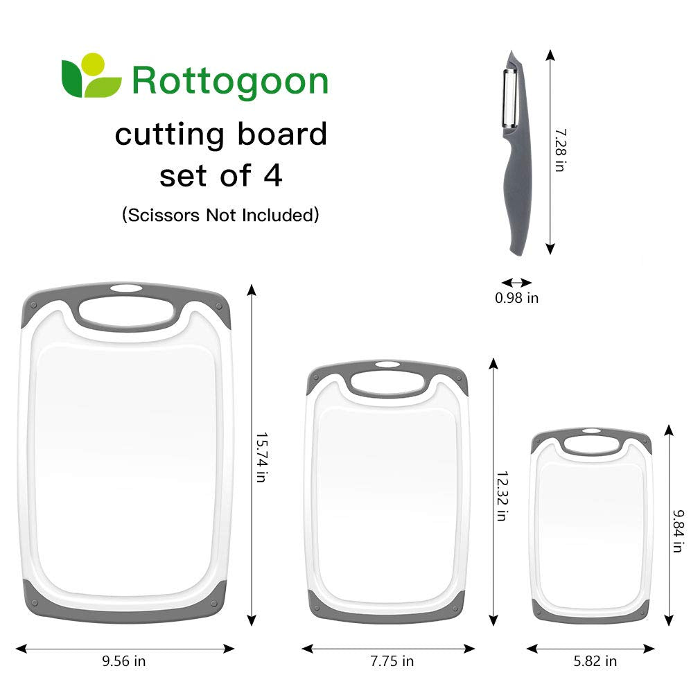Cutting Boards for Kitchen, Plastic Chopping Board Set of 4 with Non-Slip Feet and Deep Drip Juice Groove, Easy Grip Handle