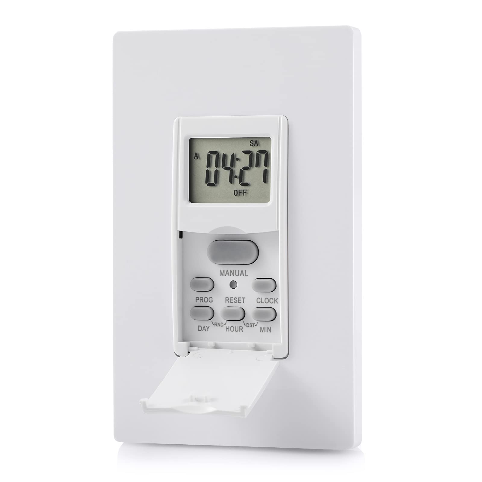 DEWENWILS Indoor in Wall Timer Switch for Light, 7 Day, 7 ON/Off Settings, DST RDM Mode, Programmable Digital Switch Timer for Lights, Fans, Motors, Neutral Wire Required, ETL Listed