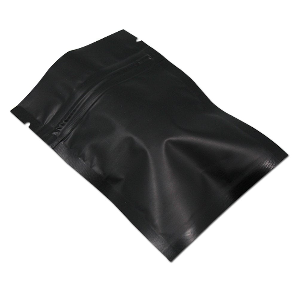 BAT Pack 100Pcs Matte Aluminum Foil Zipper Lock Resealable for Zip with Lock Seal Mylar Pouch Self Seal Storage Package Bags for Food (Matte Black, 3.94x5.9inch(10x15cm))