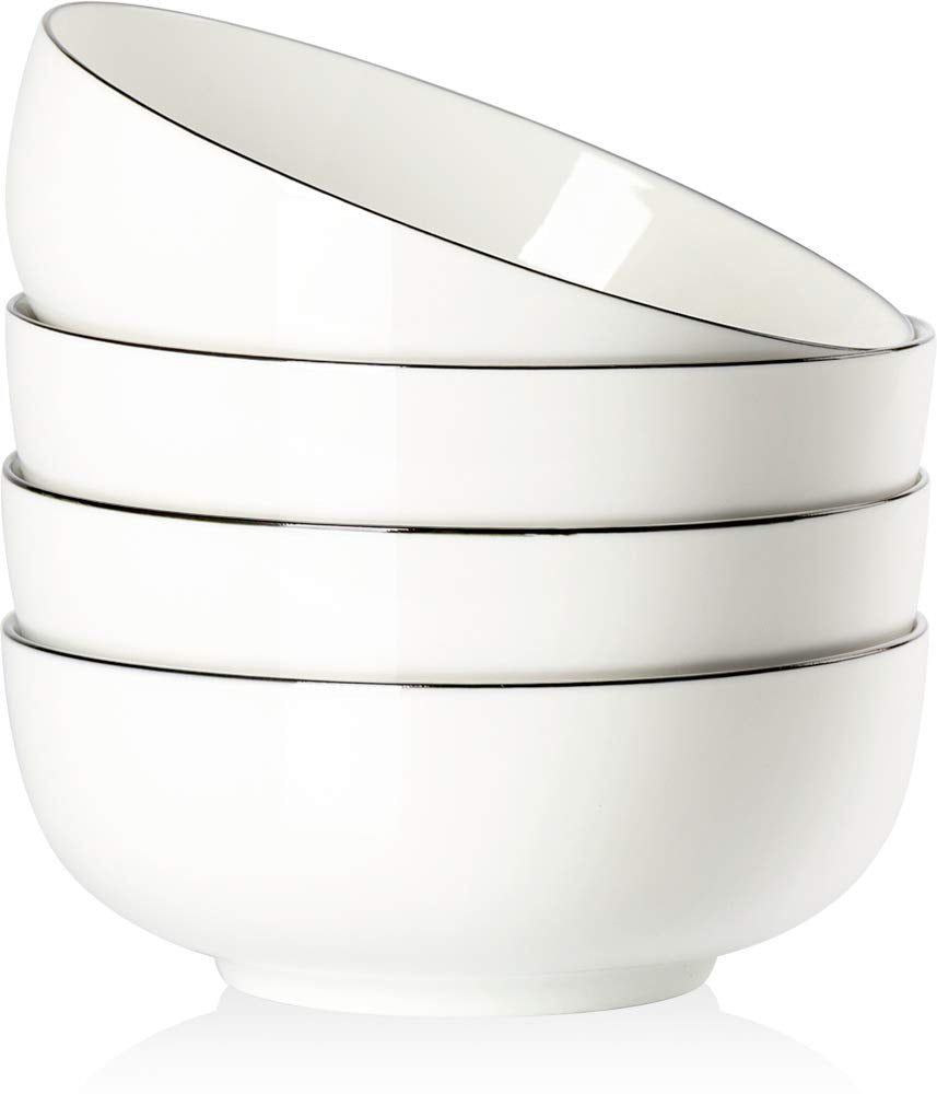 Houlu 40 oz Soup Bowls, Cereal bowls, Pho Bowls, Salad Bowls, Off White Porcelain Bowl Set of 4, 7 inch