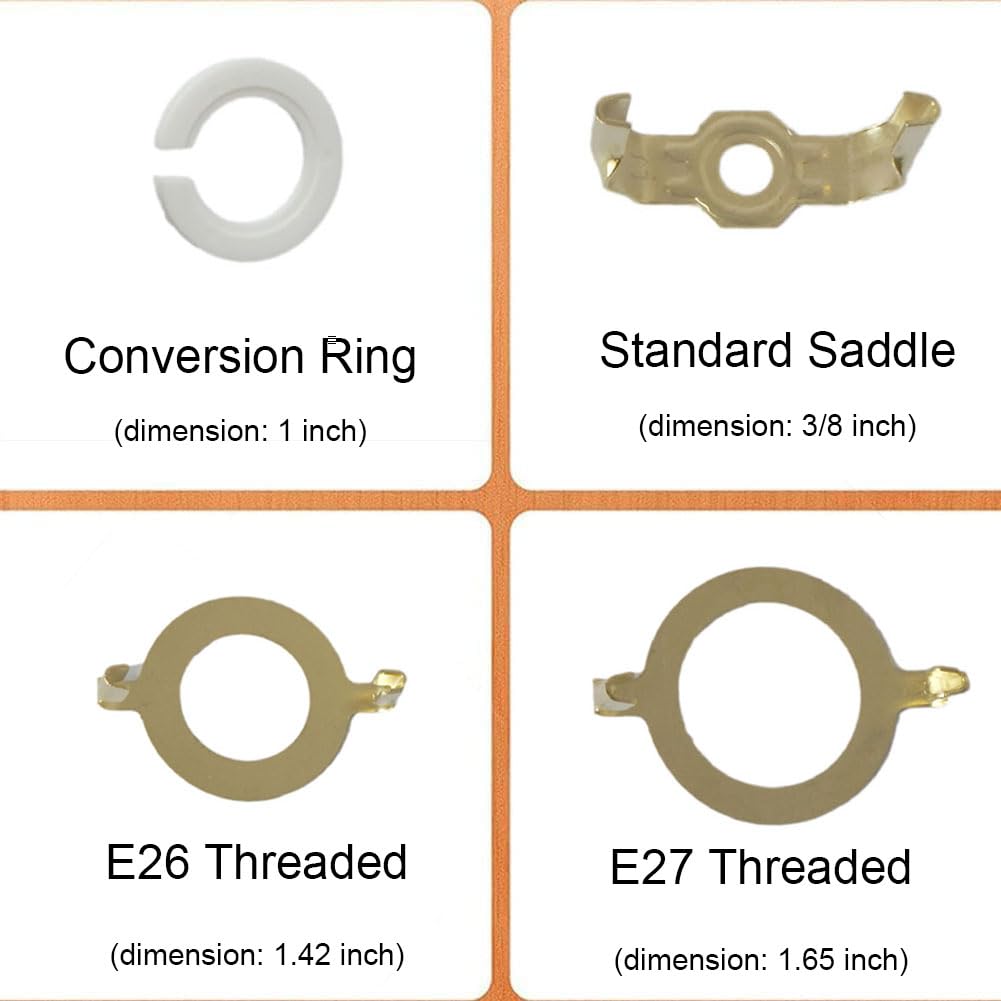 LISSION Lamp Shade Harp Holder, Adjustable Lampshade Adapter Height 7 8 9 10 inch, with Standard Saddle, E14 E26 E27 Adapter Base UNO Fitter Adapter Converter Finial Set, Golden Color