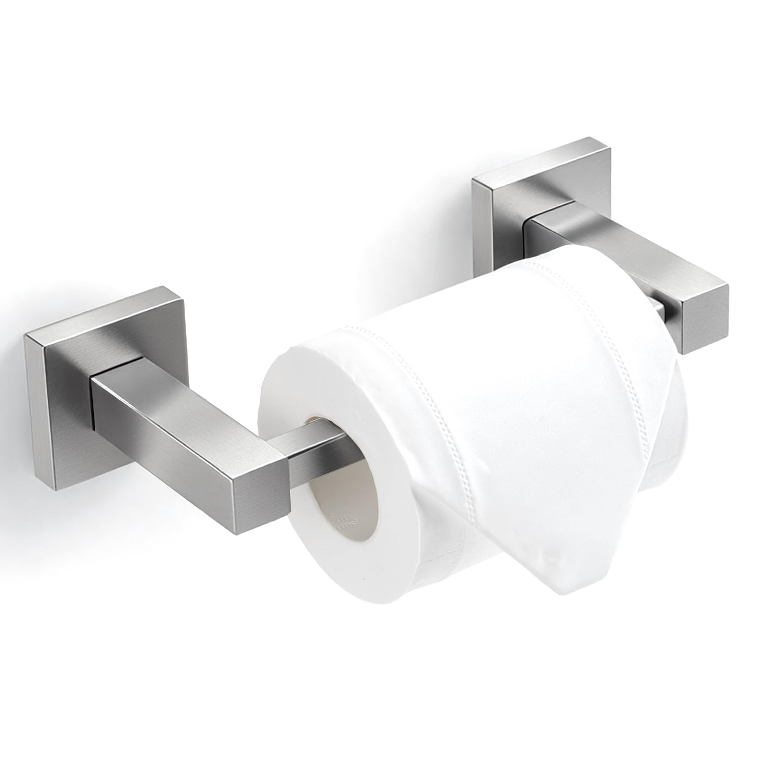 HITSLAM Brushed Nickel Toilet Paper Holder, SUS304 Stainless Steel Toilet Paper Roll Holder Wall Mounted, Double Post Pivoting Square Bathroom Tissue Holder Use for Washroom Kitchen