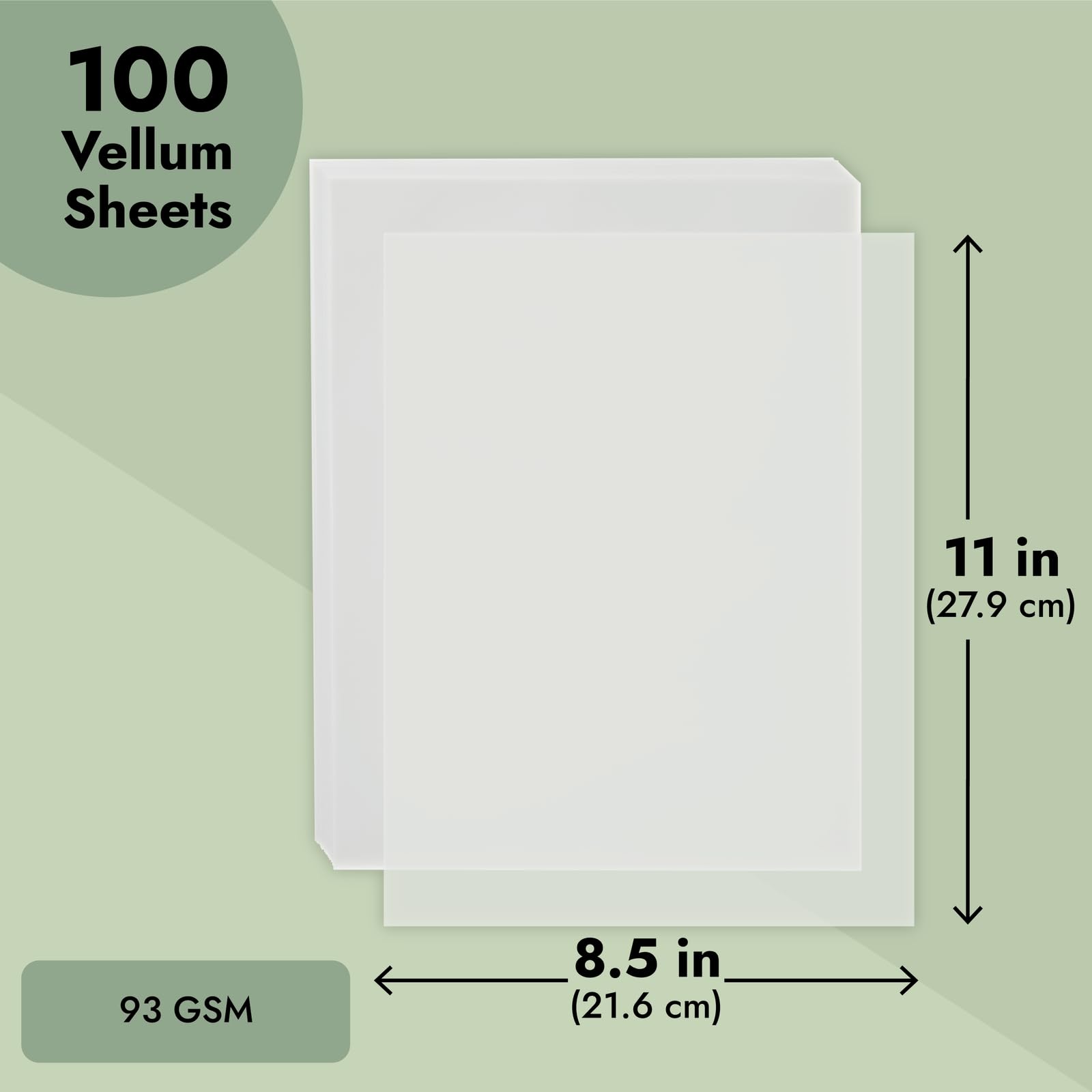 100 Sheets 8.5 x 11 in Translucent Vellum Paper - 93gsm/63lb Printable Tracing Paper for Invitation, Sketching and Card Overlays