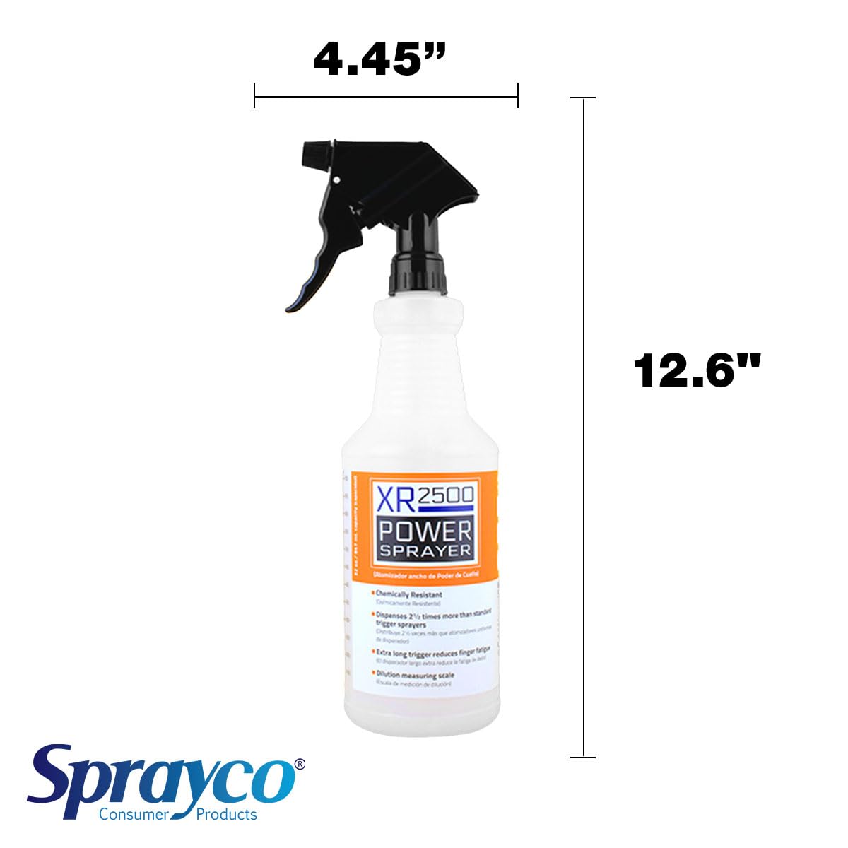 Sprayco Power Spray Bottles with High Output and Dilution Scale, Fully Adjustable and Chemically Resistant, 32oz, 2-Pack