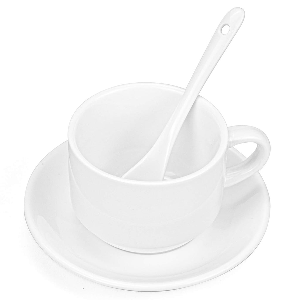 Hedume 6 Pack 5 OZ Espresso Cups with Saucers and Spoons, Stackable Espresso Coffee Cup Set for Specialty Coffee Drinks, Latte, Cafe Mocha and Tea - Safe for Dishwasher, Microwave, Oven and Freezer