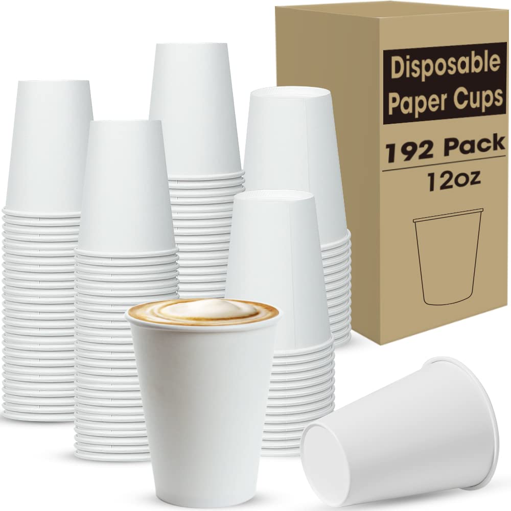 PANSUN Selected [192 Count] Coffee Cups, 12 oz Disposable Coffee Cups, Hot/Cold Beverage Drinking Cup for Party, Picnic, Travel, and Events -Thickened Paper Cups Leakage Prevention, White