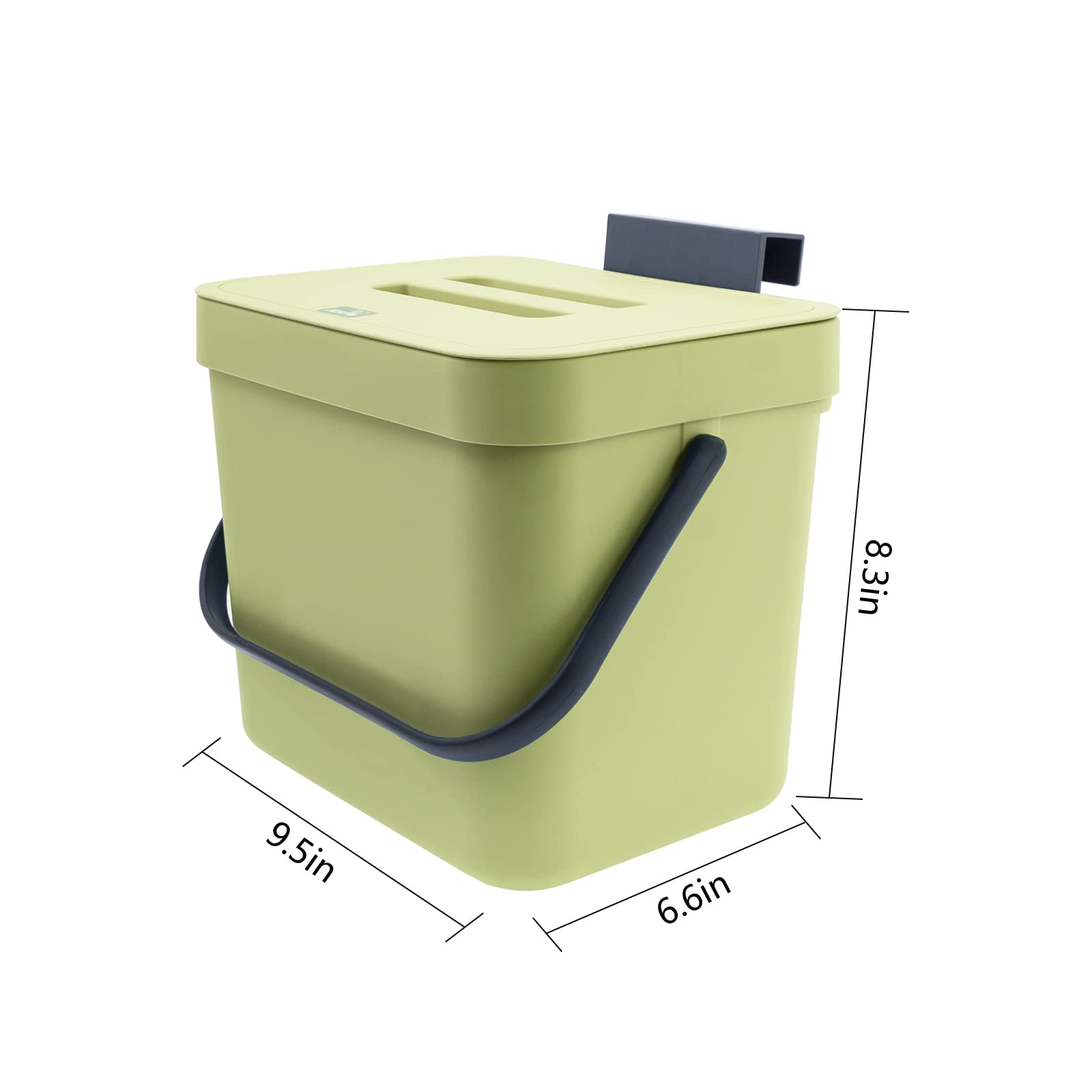 Compost Bin for Kitchen, 1.8 Gallon Hanging Small Trash Can with Lid, Sealed Food Waste Bucket for Counter Top or Under Sink, Indoor Garbage Bins for Bathroom, Bedroom, Living Room, Office (Black)