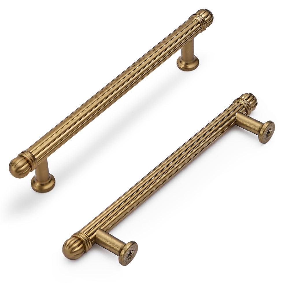 HARPOON 6 Pack Kitchen Cabinet Handles,Vintage Cabinet Bar Pulls, Drawer Handles Classic Home Hardware, 5 inch Hole Center, Champagne Bronze