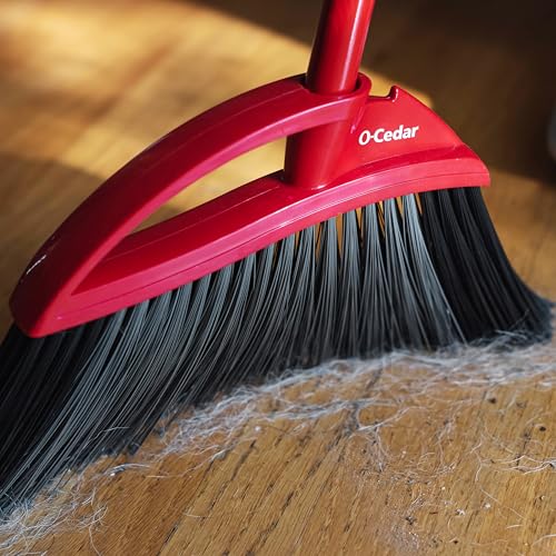 O-Cedar Pet Pro Broom & Step-On Dustpan PowerCorner, Red