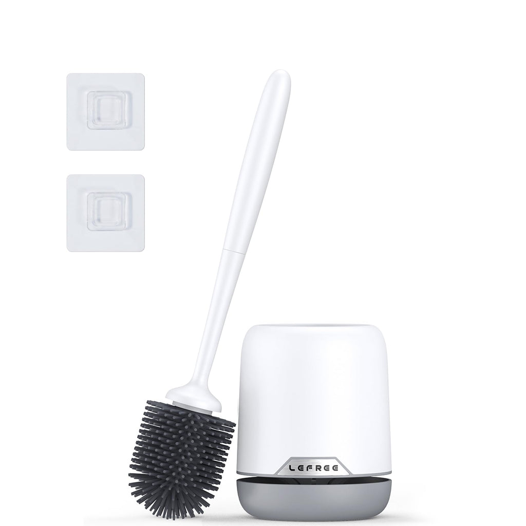 Lefree Silicone Toilet Brush and Holder 1 Pack, Toilet Bowl Cleaner Brush Set with Quick Drying Ventilated Base,Wall Mounted or Floor Standing, Grey