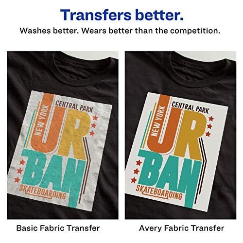 Avery Printable Dark Fabric Heat Transfer Paper, 8.5" X 11.5", for Inkjet Printers, 5 Sheets, Iron-On Transfer Paper, Customizable, White, Full Sheet and Cutting Machine Compatible, (03279)