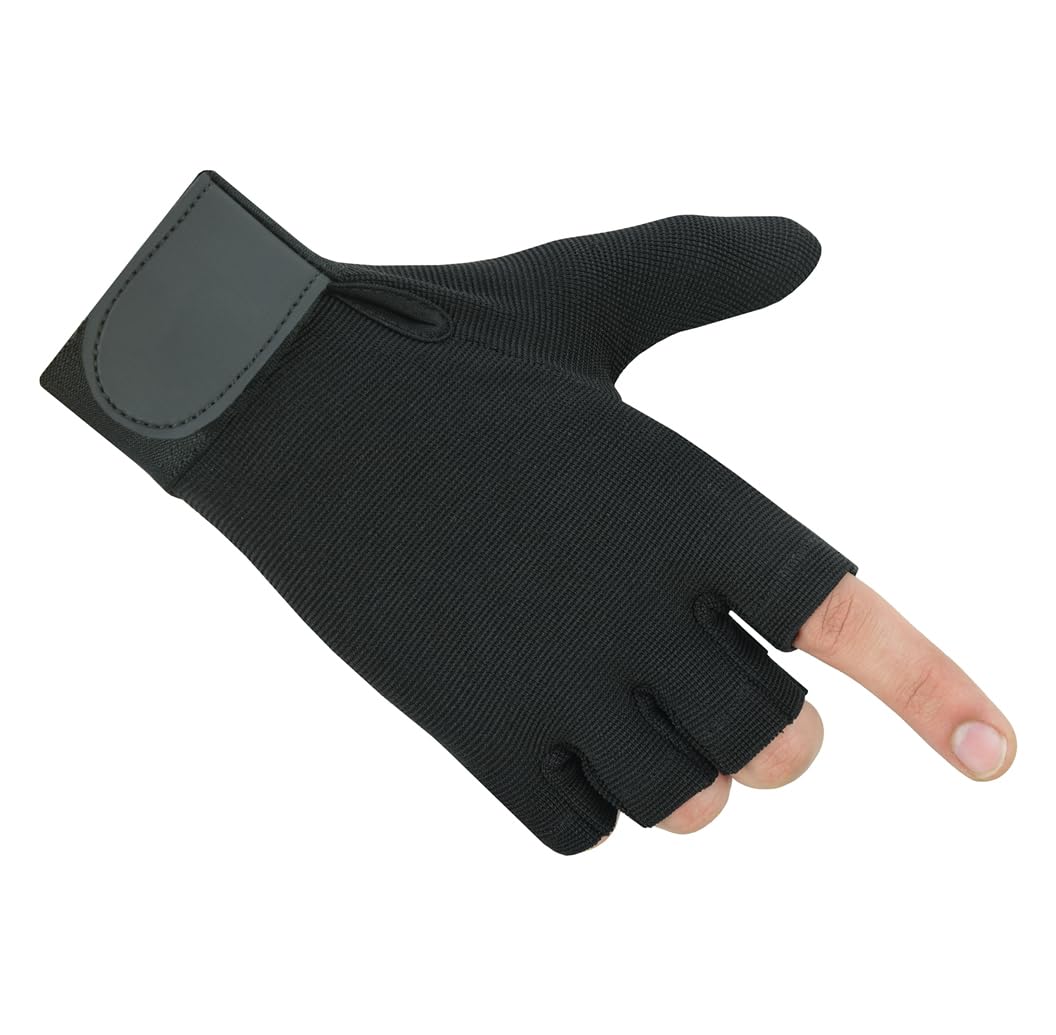 Leather Palm Wheelchair Gloves, Half Fingers with Full Thumb Disability, Mobility Gloves for Men and Women (Large, Black)