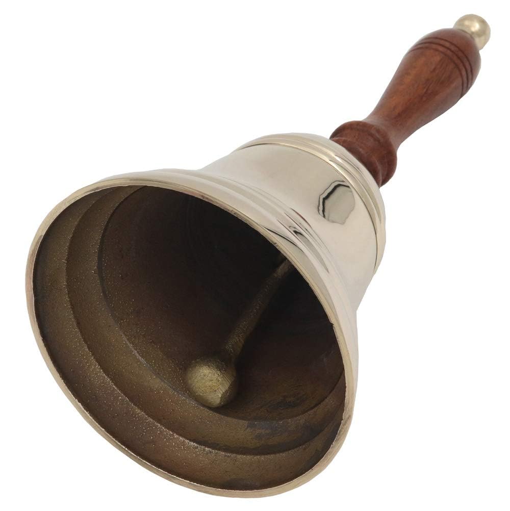 Large & Heavy Loud Gold Hand Call Bell for Weddings, Christmas & School - Polished Brass Hand Bell by The Metal Magician (Pack of 1)
