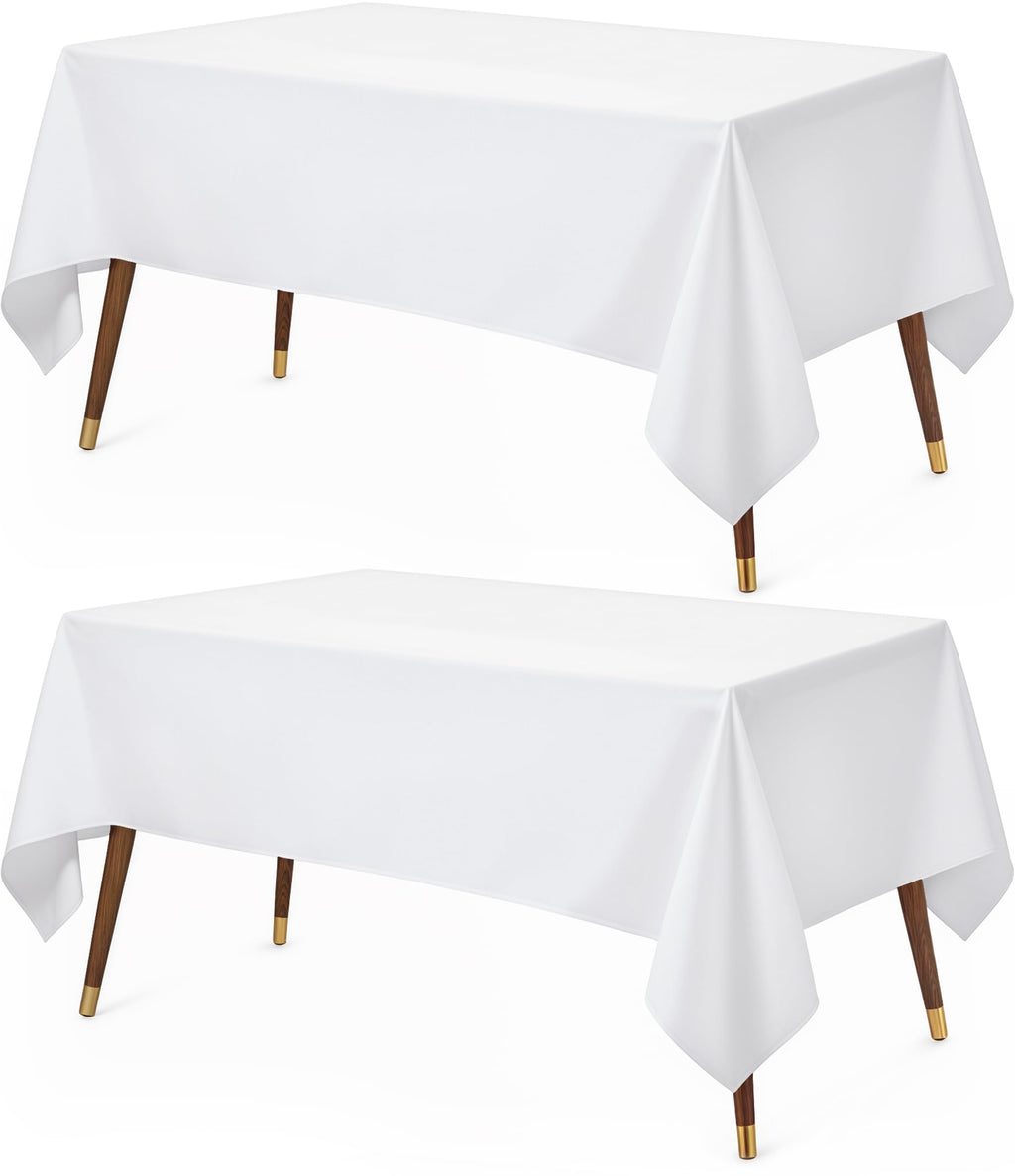 Utopia Kitchen White Rectangle Table Cloth 2 Pack [60x120 Inches] Nappe de Table Rectangulaire Machine Washable Polyester Table Cover for Dining, Picnic, Parties, Events, Weddings and Restaurants
