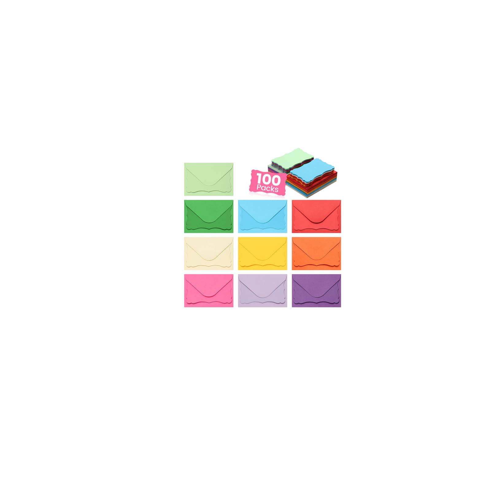 100 Pack Mini Cards with Envelopes, Small Colorful Blank Note Cards with Self-Adhesive Envelopes, Prayer Board Suppies, Tiny Business Card Envelopes(4 x 2.7 Inches, 10 Colors) (Multicolored)