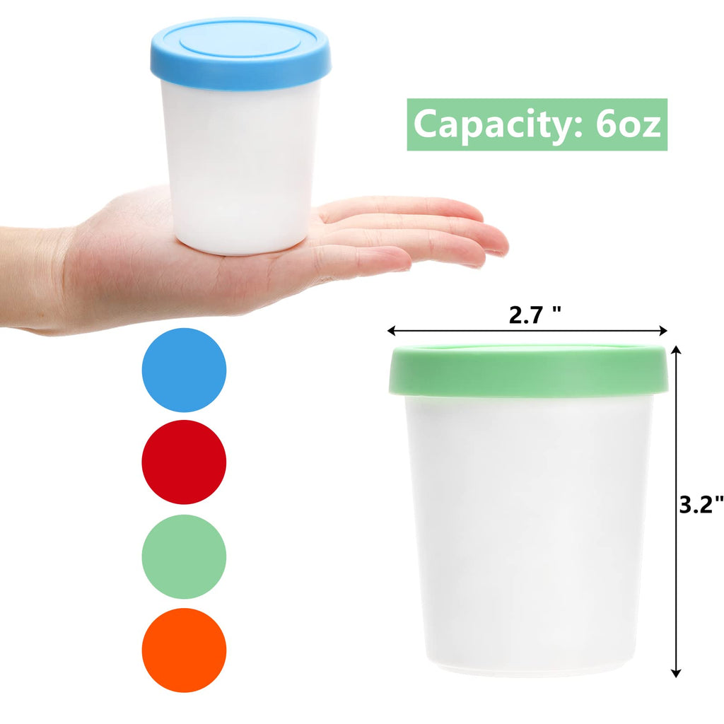 Peohud 12 Pack Mini Ice Cream Containers with Lids, 6oz Individual Freezer Storage Tub with Silicone Lids, Reusable Freezer Storage Container for Ice Cream, Gelato, Sorbet, Dessert