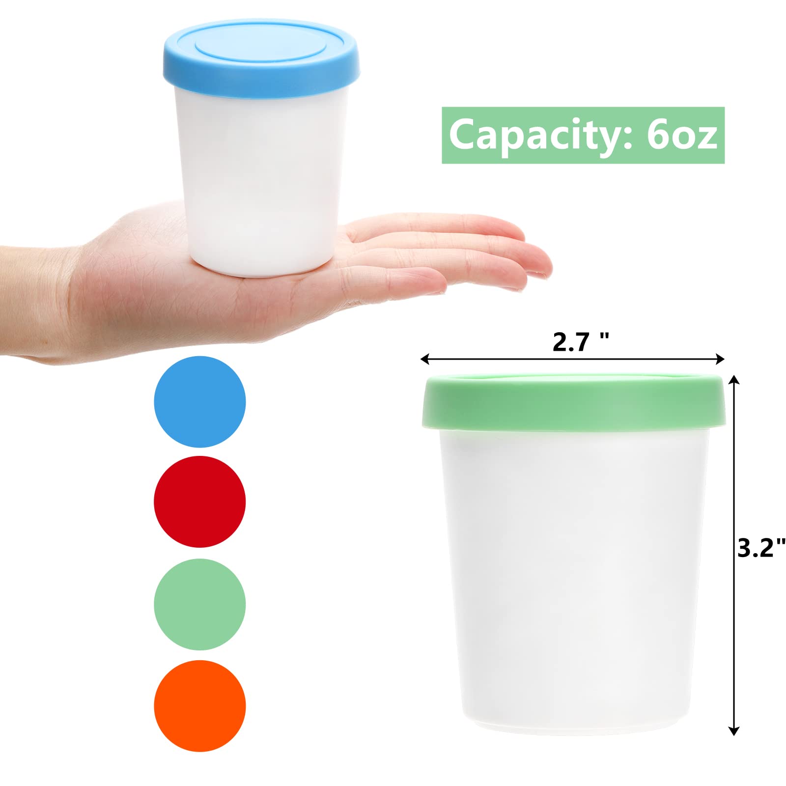 Peohud 12 Pack Mini Ice Cream Containers with Lids, 6oz Individual Freezer Storage Tub with Silicone Lids, Reusable Freezer Storage Container for Ice Cream, Gelato, Sorbet, Dessert