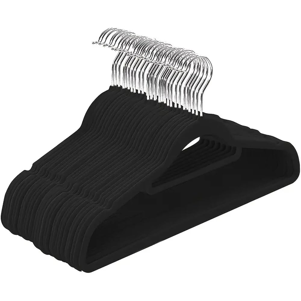 Livearty (TM) 50 Pack Black Velvet Cloth Hangers 50PCS Black Velvet Hangers with 360 Degree Rotatable Hook 16.5 in with Tie Bar Strong, Space Saving for Shirts, Jackets, Dresses for Adults