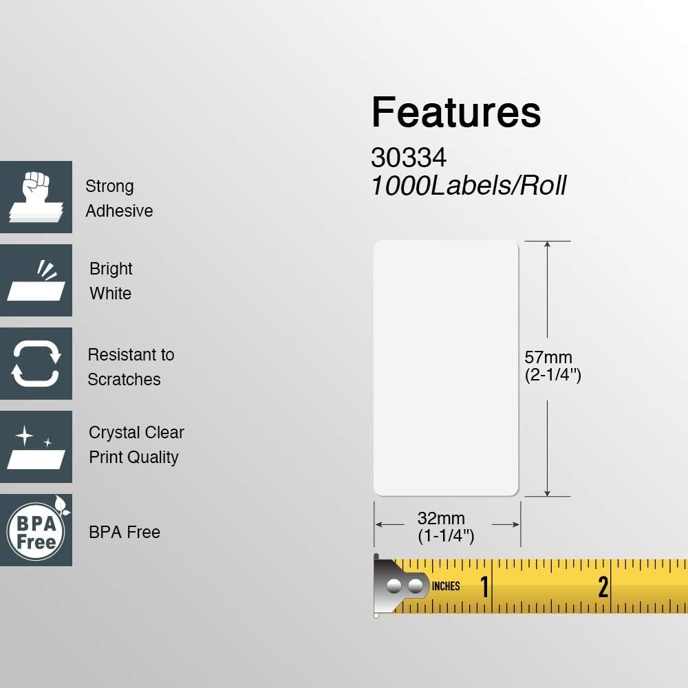 BETCKEY - Compatible DYMO 30334 (2-1/4" x 1-1/4") Multipurpose Barcode/FNSKU Labels, Perforated, Compatible with DYMO Labelwriter 450, 4XL, NOT Fit 550 & 5XL [2 Rolls/2000 Labels]
