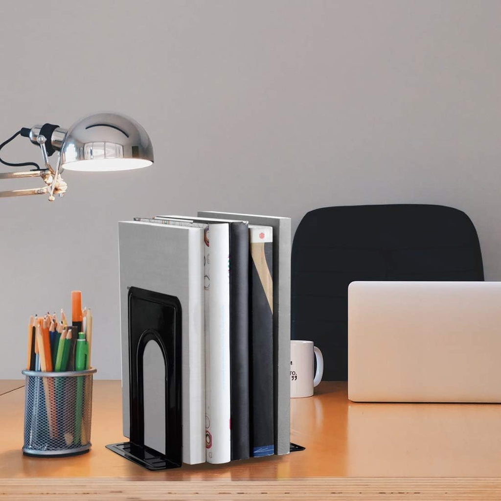Qualsen Book Ends for Shelves Bookends Heavy Duty Metal Bookends Book Organizer Anti Slip Bookend Book Holders Stand 6.7 x 4.9 x 5.8inch, Black, 4 Pairs