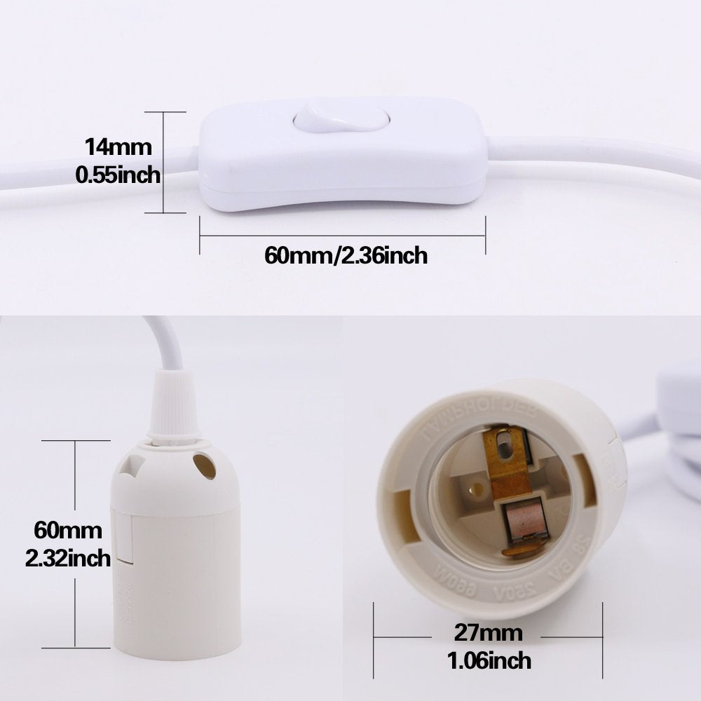 Swpeet 4 Pcs E26 Hanging Lantern Cord with On/Off Switch, Light Socket with 10.86 Inch Extension Cord Cable, White Pendant Light Socket Cord for Kitchen/Bedroom/Bathroom/Restaurant/Cafe Shop