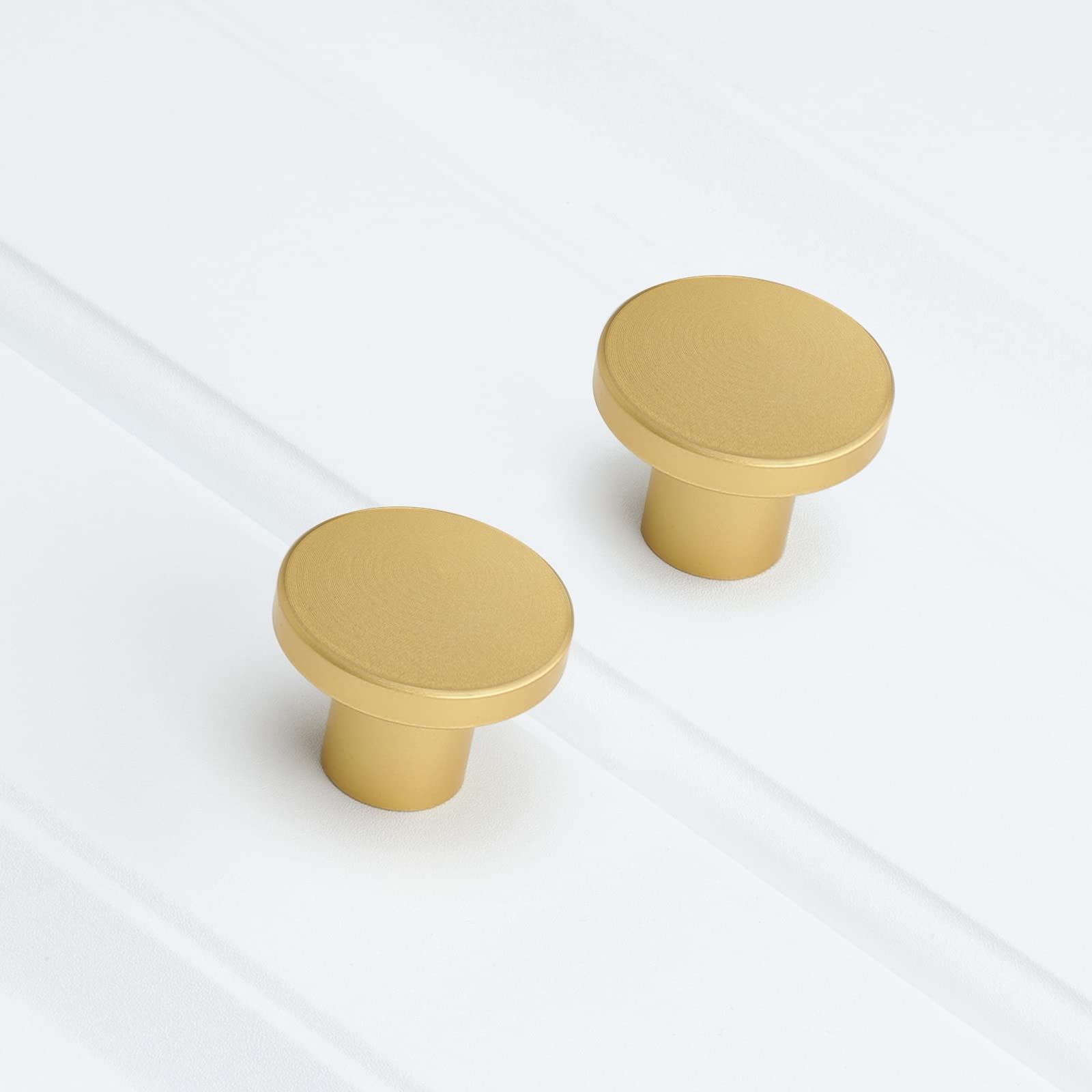homdiy 10 Pack Round Dresser Knobs Gold Cabinet Knobs, LS7069BB Solid Gold Knobs for Dresser Drawers Brushed Brass Cabinet Door Knobs Modern Kitchen Hardware, 1.18 Inch Diameter