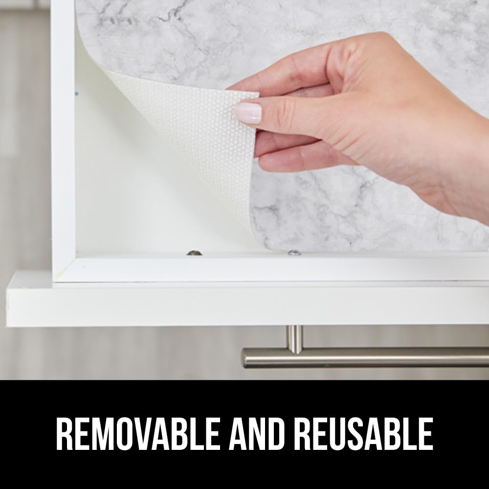 GORILLA GRIP DripGuard Drawer and Shelf Liner for Cabinet, Slip Resistant Non Adhesive Protection for Kitchen, BPA Free Smooth Surface Plastic Liners for Cabinets, Bathroom Drawers, 12x20, Marble