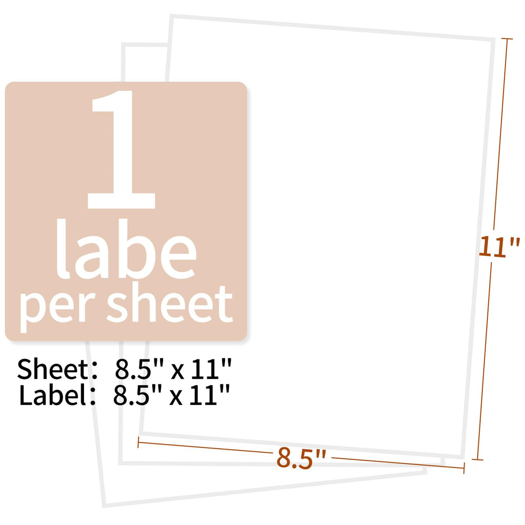 8.5" x 11" Labels, 100 Sheets Full Page Labels, Self Adhesive Shipping Address Labels Full Sheet Label Stickers Paper