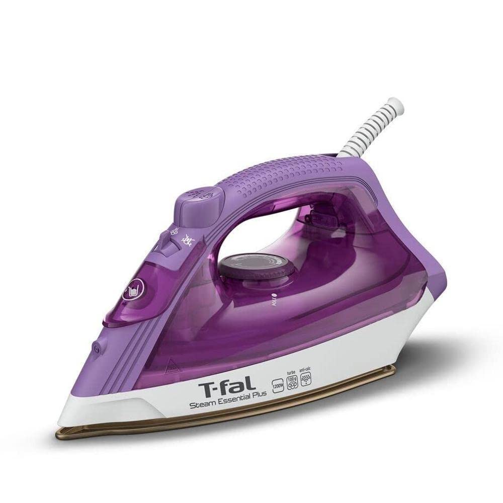 T-fal Steam Essential Plus Ceramic Soleplate Steam Iron for Clothes Eco-Friendly with Steam Trigger 1200 Watts Ironing, Programmable Steaming, Purple