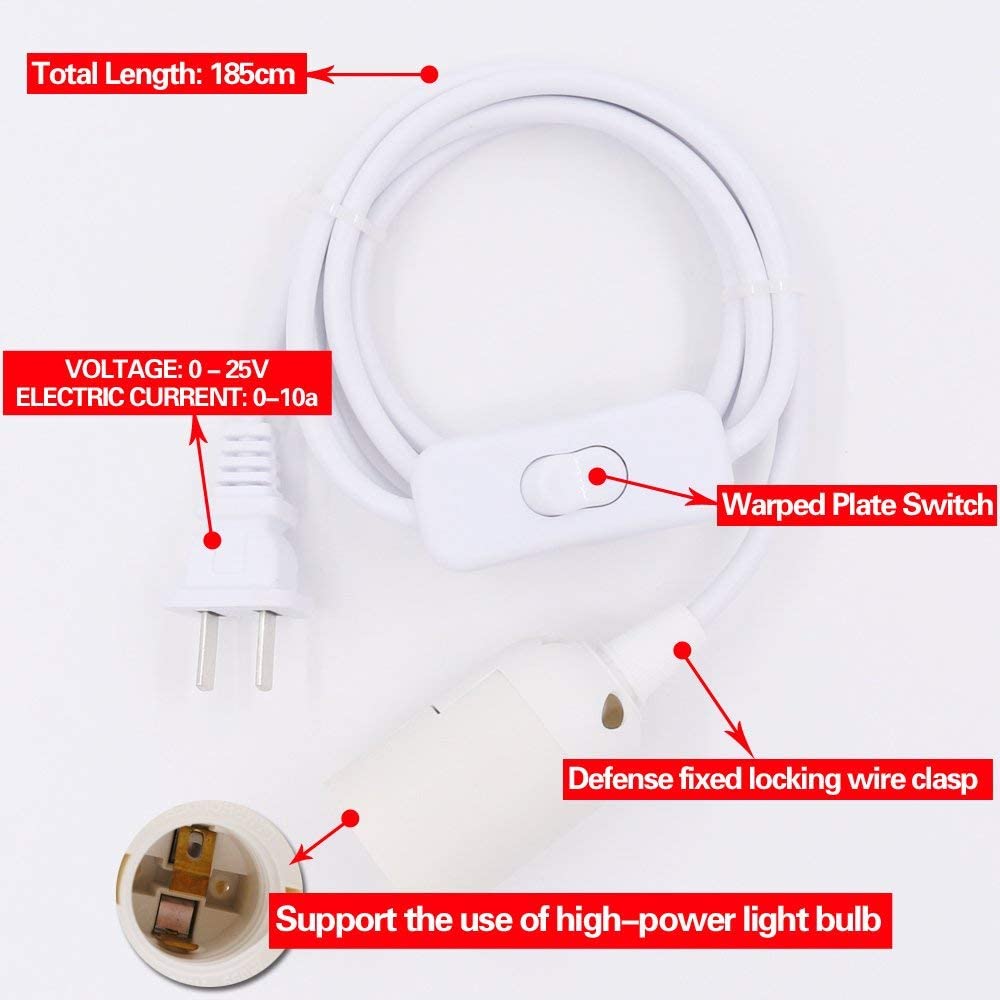 Swpeet 4 Pcs E26 Hanging Lantern Cord with On/Off Switch, Light Socket with 10.86 Inch Extension Cord Cable, White Pendant Light Socket Cord for Kitchen/Bedroom/Bathroom/Restaurant/Cafe Shop
