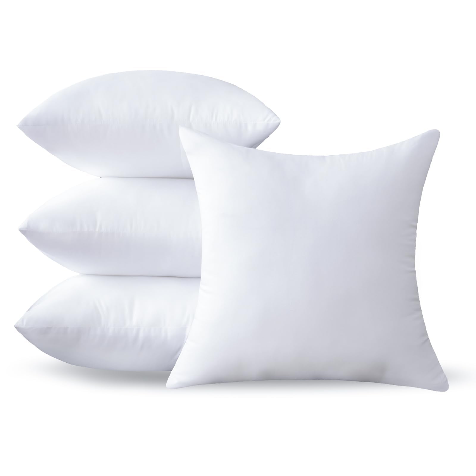 OTPIPCS 18 x 18 Pillow Inserts Set of 4 - Premium Soft and Fluffy 18 Inch Medium Sofa Decorative White Square Throw Pillow Inserts Stuffing for Living Room Couch and Bedroom Interior Cushions