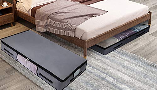 AMJ 2 Pack Soft Underbed Storage Containers with 4 Handles & Transparent Lid for Easy find,Durable Material, Foldable, Dark Gray
