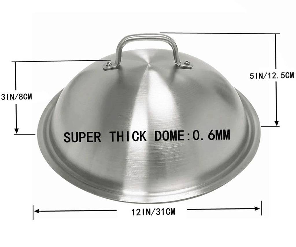 Griddle Accessories Pot Wok Lids - Heavy Duty 12 Inch Round Basting Cover - Stainless Steel - Cheese Melting Dome and Steaming Cover - Best for Use in Flat Top Grill Cooking Indoor Outdoor- 2 Domes