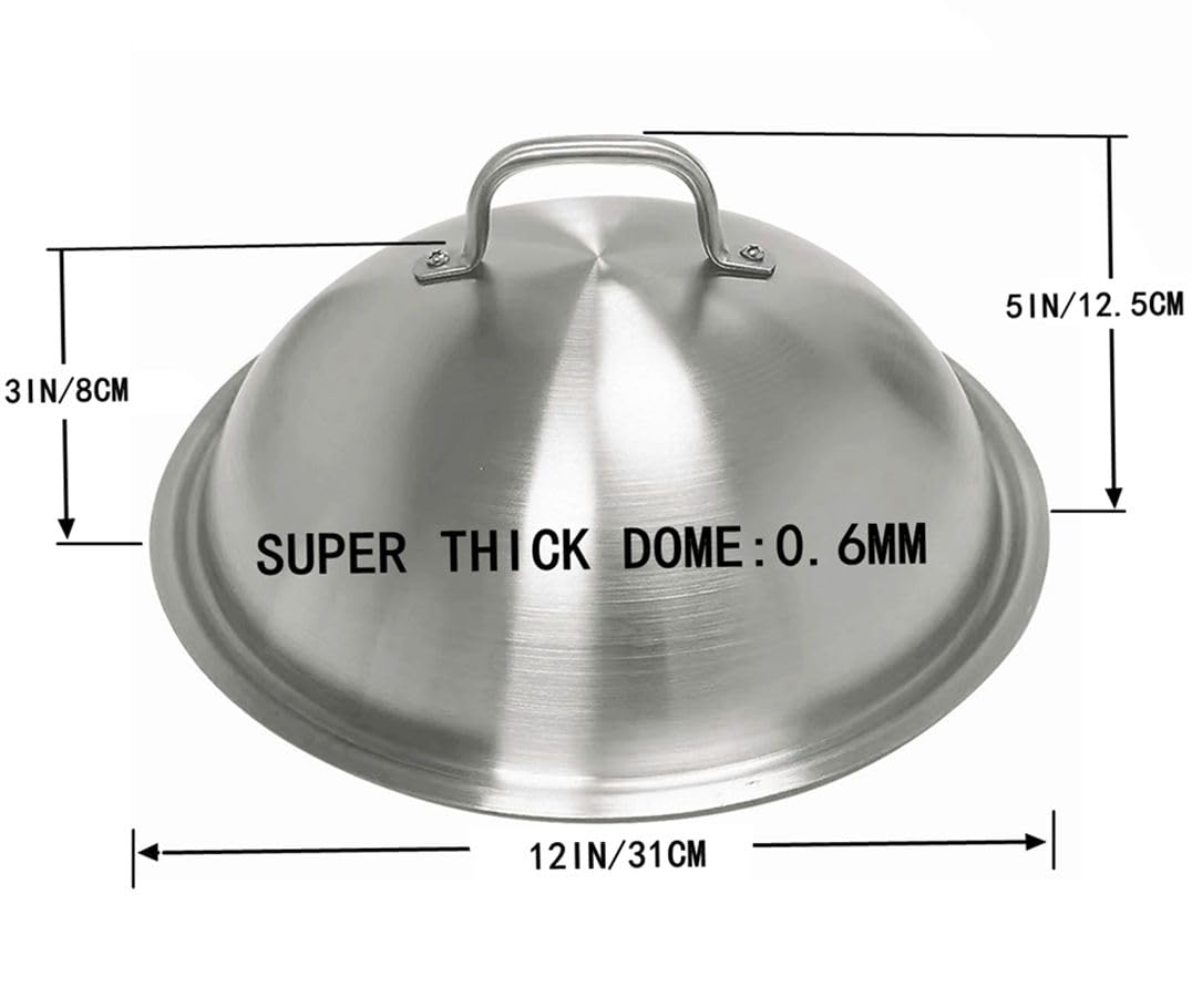 Griddle Accessories Pot Wok Lids - Heavy Duty 12 Inch Round Basting Cover - Stainless Steel - Cheese Melting Dome and Steaming Cover - Best for Use in Flat Top Grill Cooking Indoor Outdoor- 2 Domes