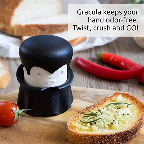 OTOTO Gracula Garlic Press, Garlic Mincer, Garlic Peeler Crusher, Halloween Kitchen - Also for Ginger, Nuts, Chili, Herbs - Spooky Goth Gifts, Vampire Mincer Easy Squeeze Manual Press, Dracula Gifts