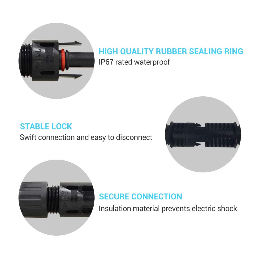 Renogy 15 Feet 10AWG Solar Extension Cable with Female and Male connectors (Single)