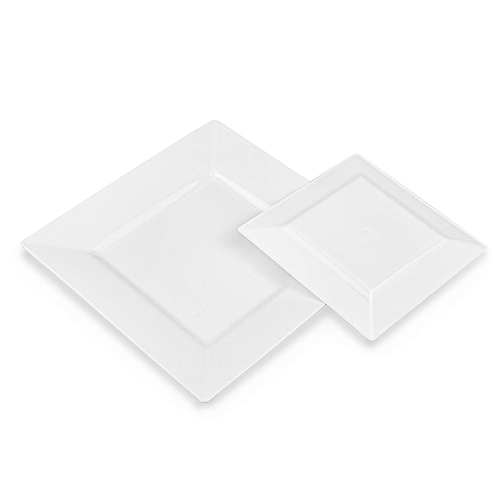 Suwimut 70 Pack White Square Plastic Plates, Heavy Duty 35 Pieces 9.5 Inch Dinner Plates and 35 Pieces 6.5 Inch Dessert/Salad Plates, Fancy White Disposable Plates for Wedding Birthday Party