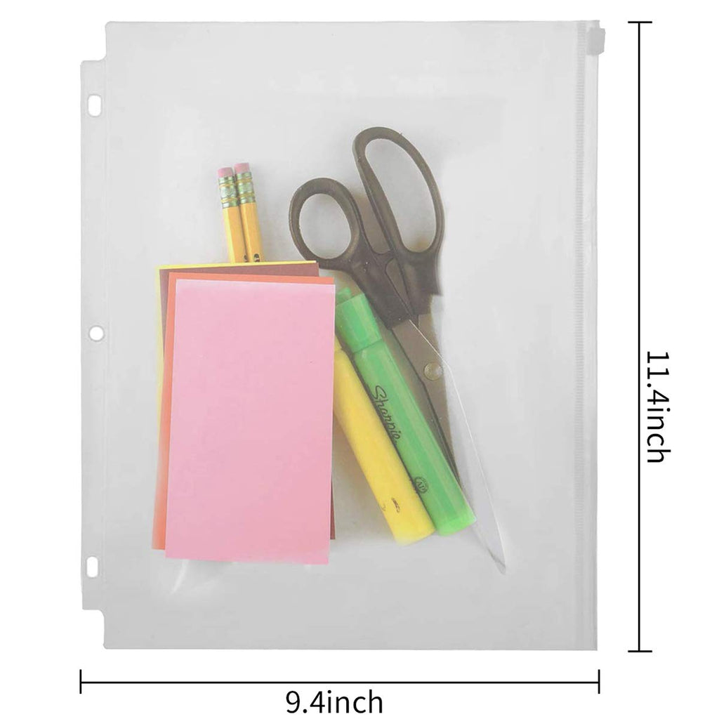 YoeeJob 3 Holes Clear PVC Zipper Binder Pocket Insert Pages Letter Size, 8 1/2" x 11 Loose Leaf Binder Filing Storage Bags 15 Per Pack